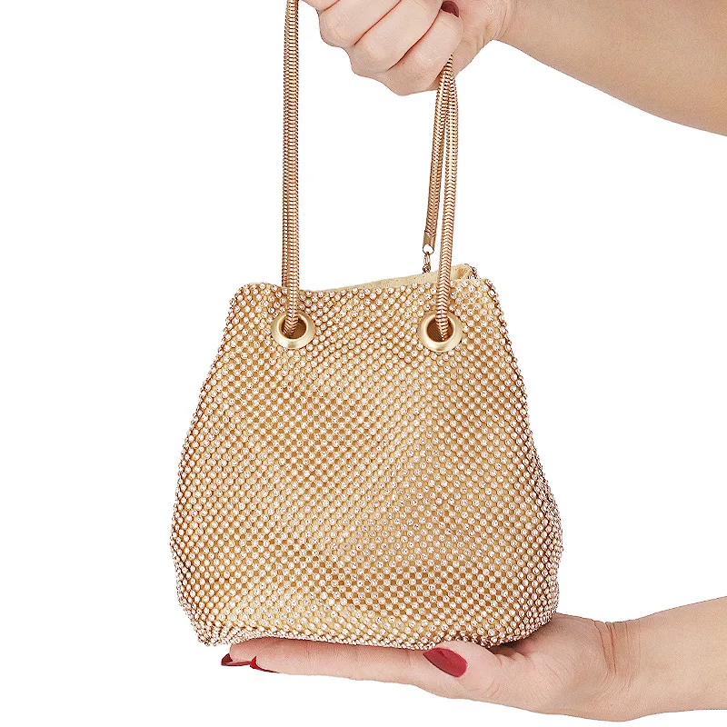 Luxury Rhinestone Women Drawstring Evening Bag Large Capacity Female Party Purse Bucket Tote Bag Dinner Wedding Clutch Handbag