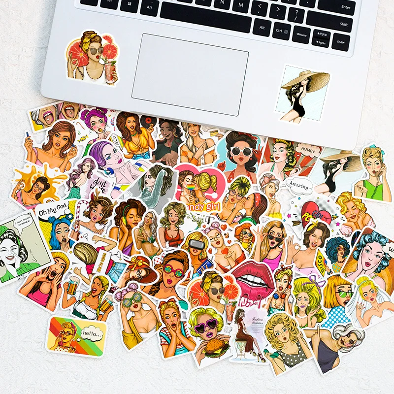 10/30/50pcs Retro Pop Style Girl Art Stickers Car Guitar moto bagaglio telefono bici valigia fai da te giocattolo classico Cool Sticker