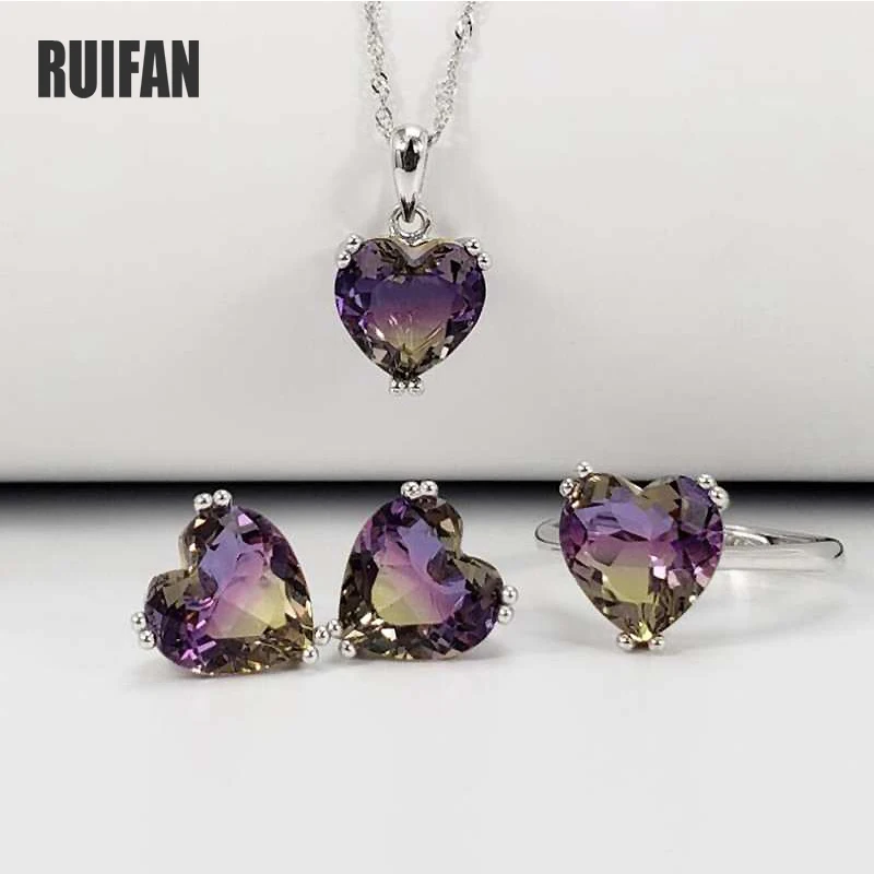 

Ruifan Luxury Heart Blue Zircon Crystal Real 925 Sterling Silver Necklace/Earrings/Ring Set Wedding Bridal Jewelry Sets YJS028