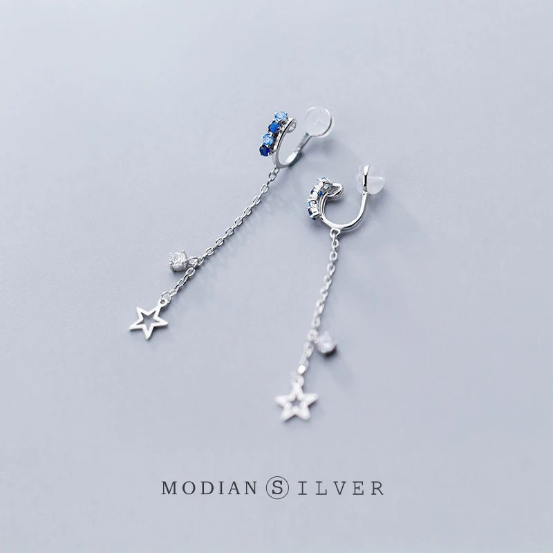 Modian Colorful Crystal Letter U Shape Clips Earring for Women Fashion Star Tassel Sterling Silver 925 Earring Fine Jewelry