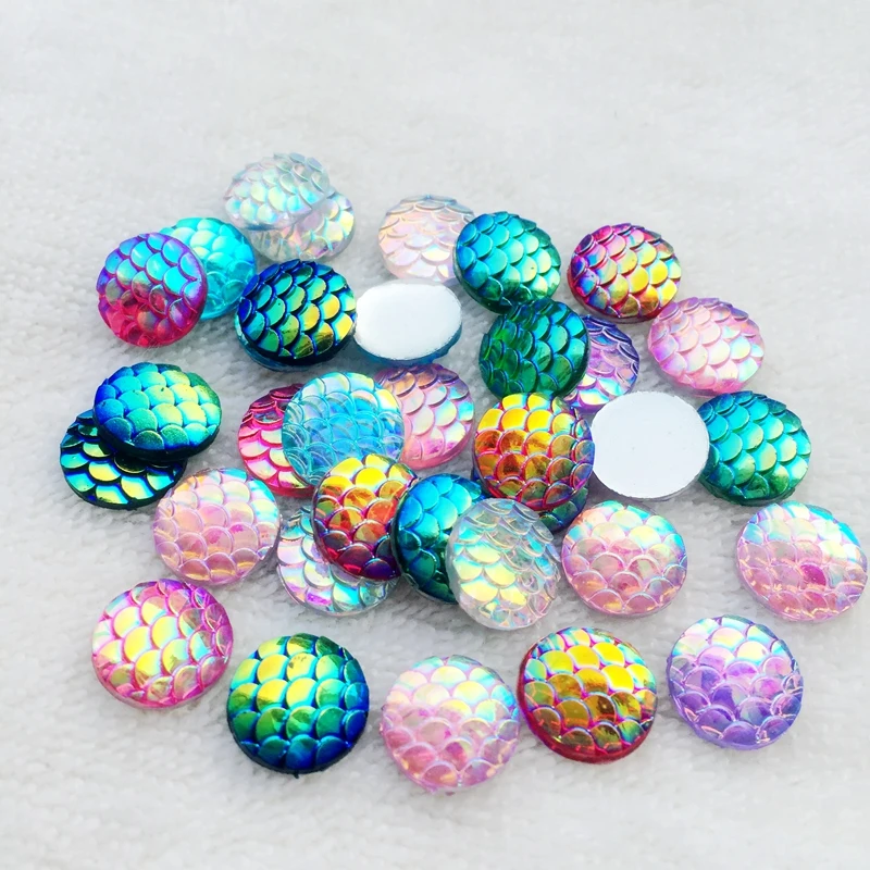 80PCS Round ab pryskyřice Crystal Fish Scales Flat Back Roundestone Scrapbook pro svatební dekorace Strass-A12