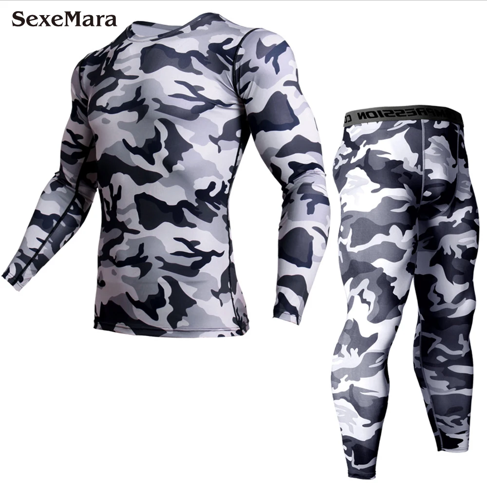 Men\'s Long Johns Sports Suit Compression Thermal Underwear Fitness Bodybuilding Underwear Clothes MMA Rashguard Leggings