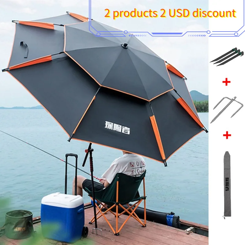 Fishing Umbrella Camping Outdoor Double-Layer Fold Sun Protection Anti UV Sunshade Waterproof Awning Rain Umbrella parasol