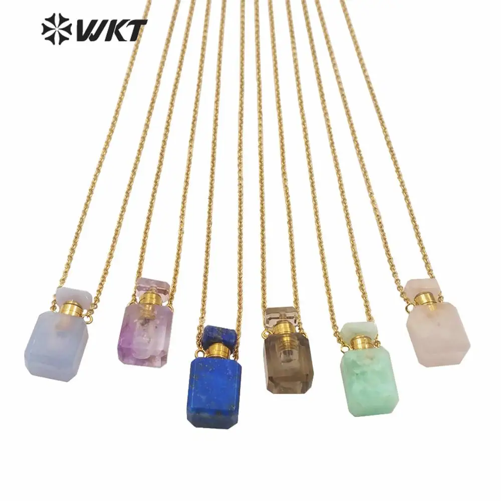 

WT-N1239 Whosale small size perfume bottle necklace classic stone essential oil bottle chain 18 inch