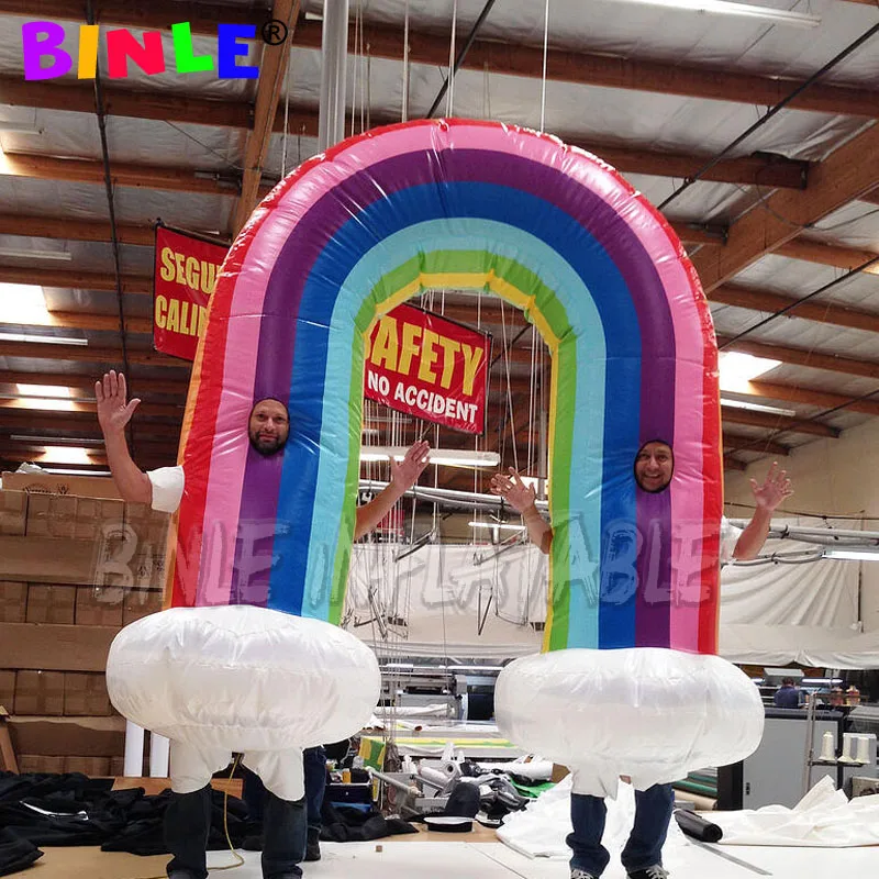 

large moving inflatable rainbow costume with clouds inflatable rainbow arch for party decoration