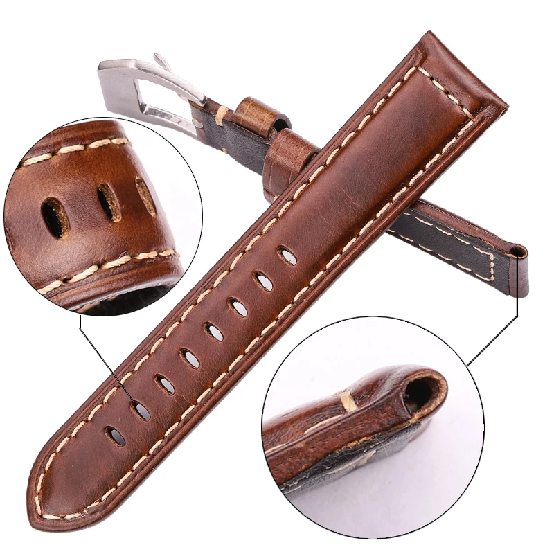 Genuine Leather Watchbadns 20mm 22mm 24mm Dark Brown Woemn Men Cowhide Watch Band Strap Watch Accessories