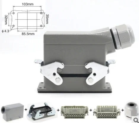 ZJSIHEGF   Heavy Duty Connectors HDC-HE-024-1 F/M 24pin Industrial rectangular Aviation connector plug 16A 500V