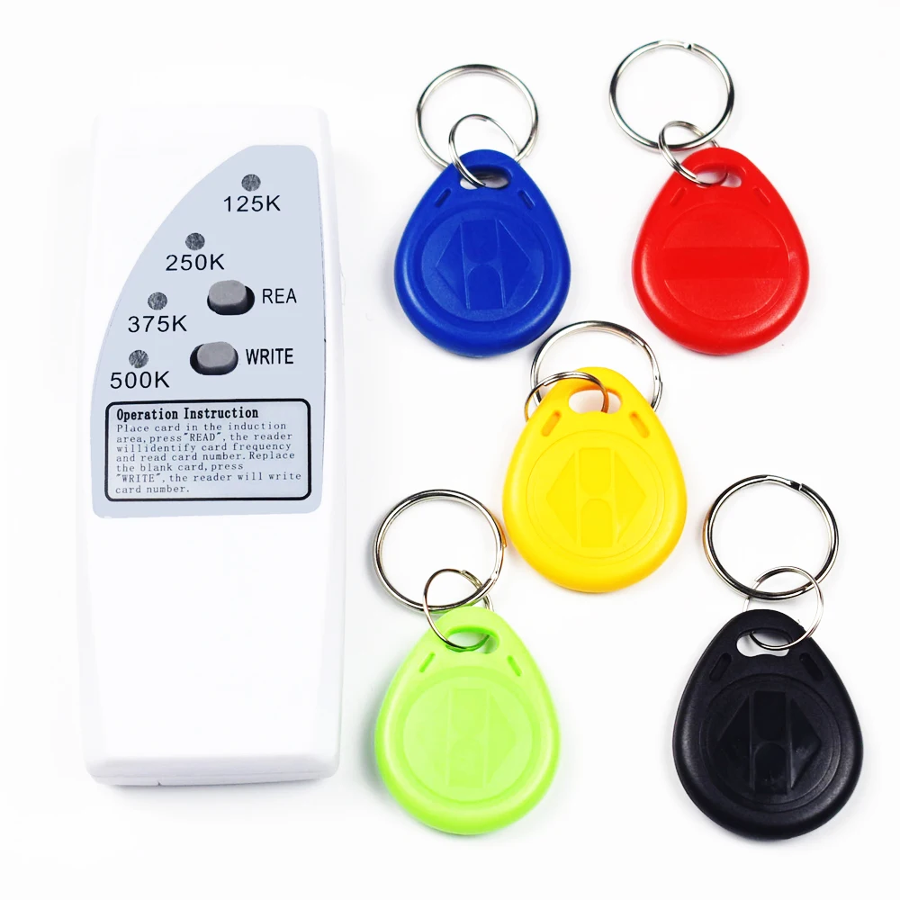 Handheld 125KHz EM4100 RFID Copier Writer Duplicator Programmer Reader +5Pcs EM4305 T5577 Rewritable ID Keyfobs Tags