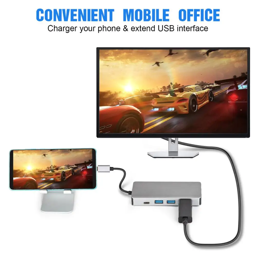 Адаптер USB Type C на HDMI 4K 30 Гц VGA SB3.0 USB C PD 5 в 1