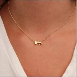 Letter Alphabet Heart Pendant Necklace First Name Plated Metal Chain Women Girls Gift