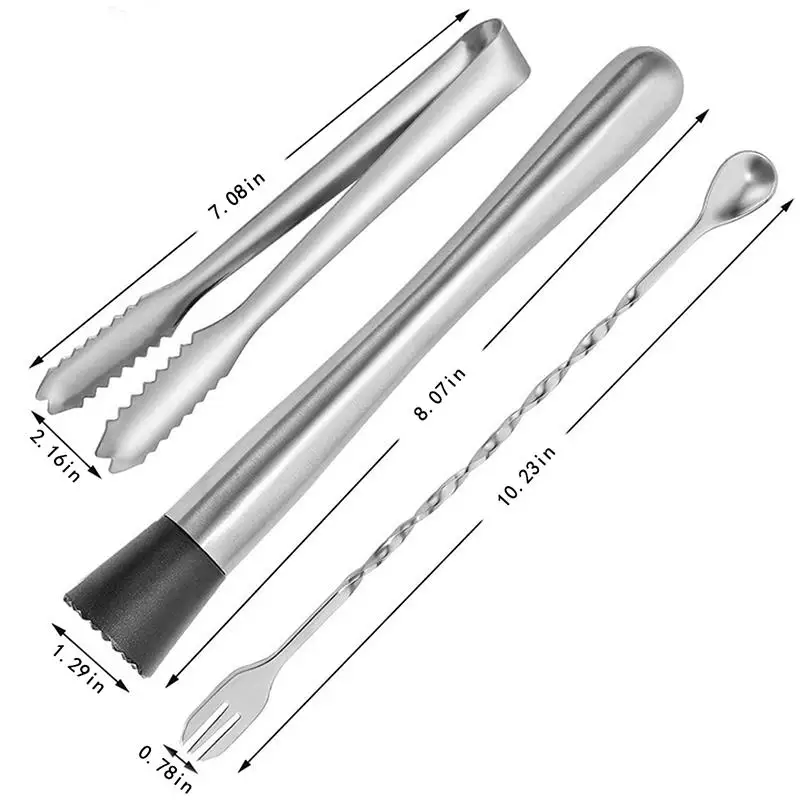 Kapmore 3Pcs/Set Cocktail Tools Stainless Steel Professional Cocktail Muddler Set Barware Set Bar Tools Accessories