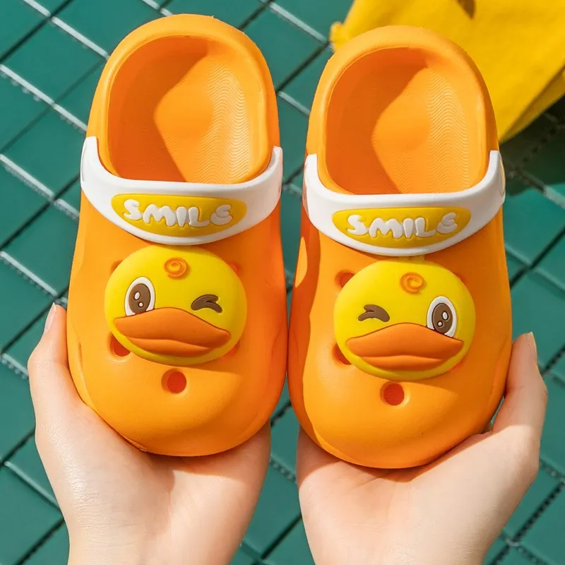 

New Kids Mules Clogs Summer Baby Boys Girls Cute Sandals Flat Heel Cartoon Duck Dinosaur Slippers Children Beach Garden Shoes