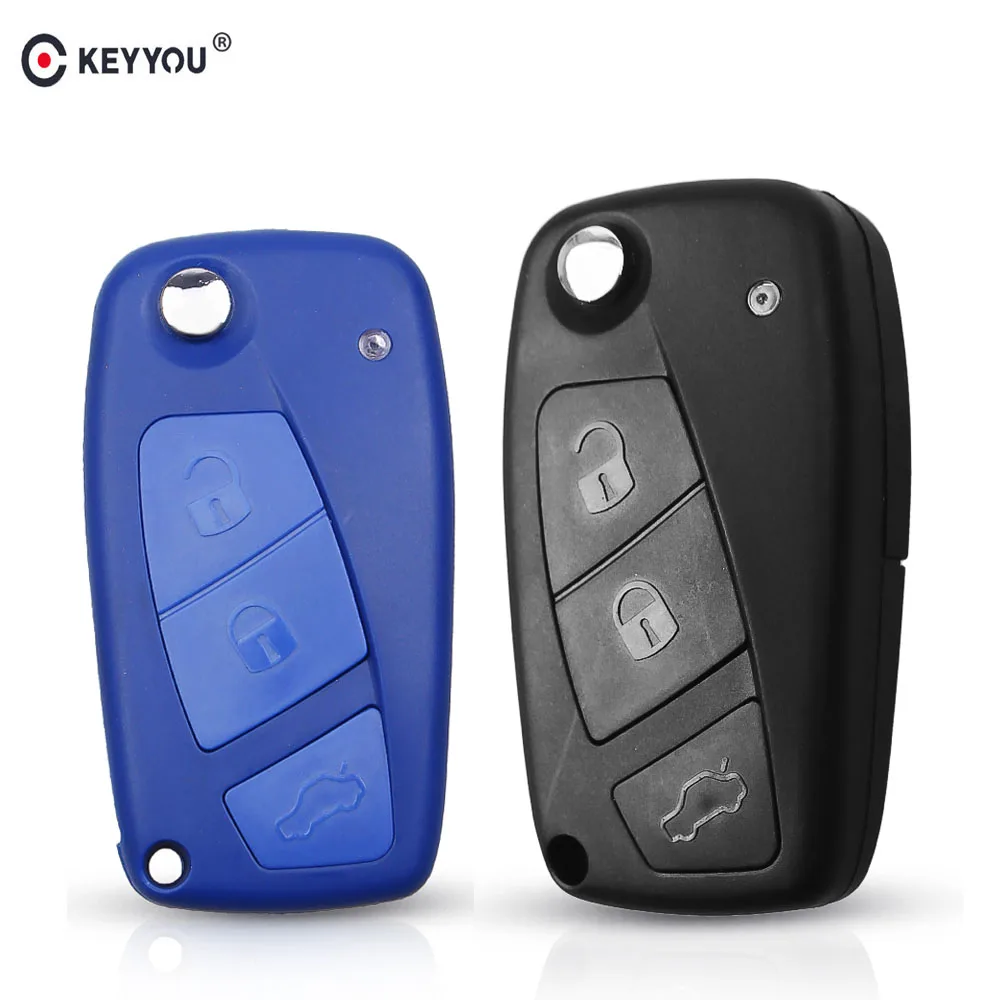 KEYYOU For Fiat 500 Key Shell Panda Stilo Ducato Punto Auto Folding Replacement Car Key Fob Cover Case Fob Remote Car 3 Buttons