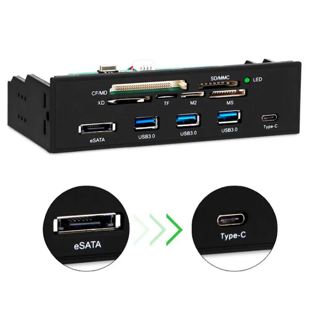 

Multi-Port PC Front Panel Internal USB3.0 eSATA Type-C TF S D Card Reader Hub