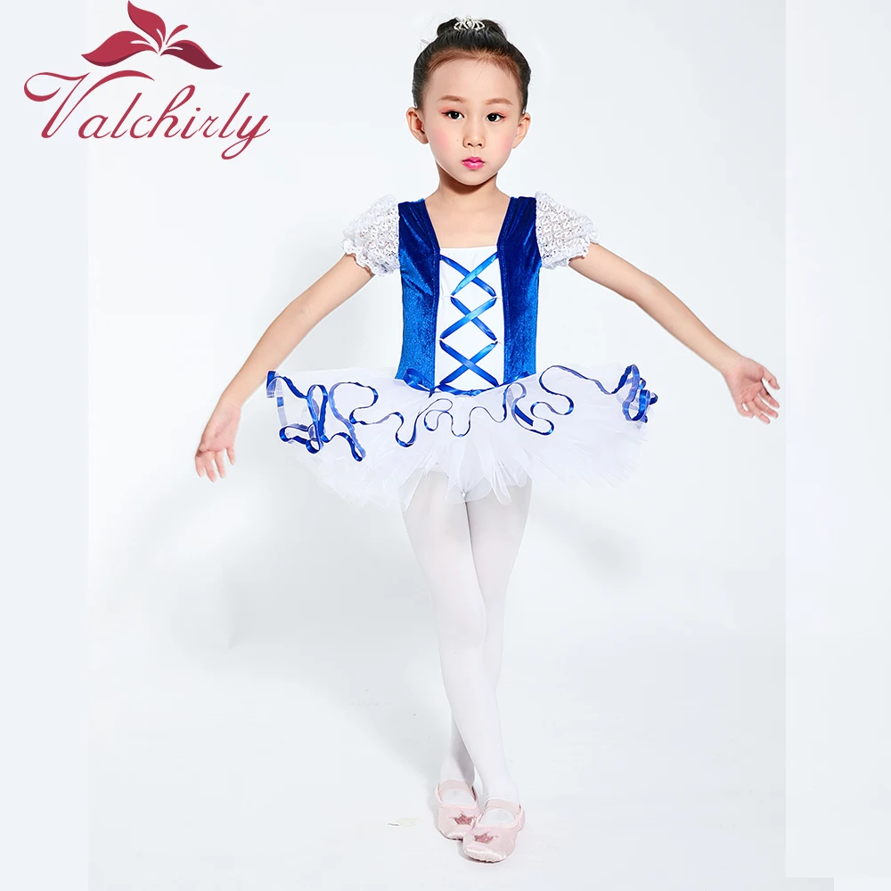 Girls  Ballet Tutu Dress Velvet Body Ribbon Mesh Skirt Short Puff Sleeves Kids Dance Gymnastics Leotard Costumes