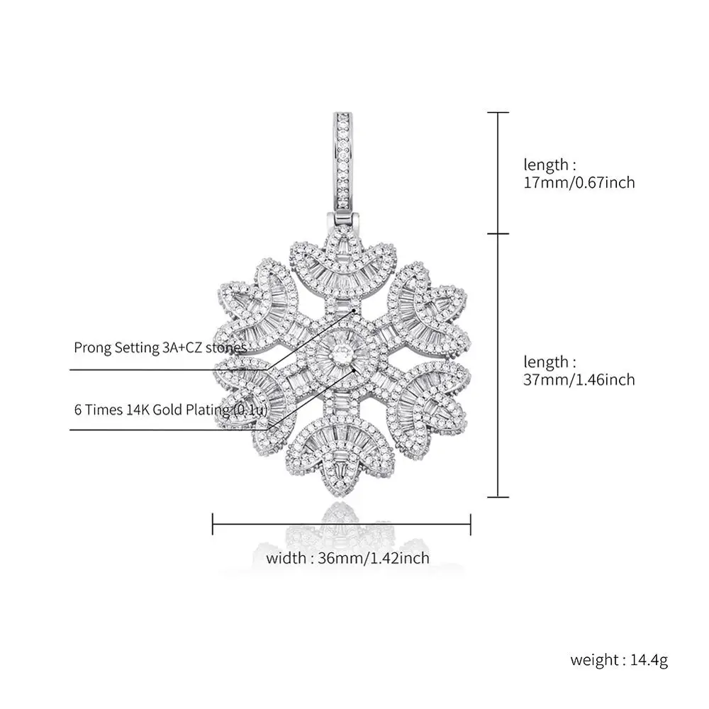 TOPGRILLZ-قلادة على شكل ندفة الثلج من الزركونيا المكعبة ، قلادة ، زركونيا ، زيركونيت ، نمط الهيب هوب ، جودة عالية #6