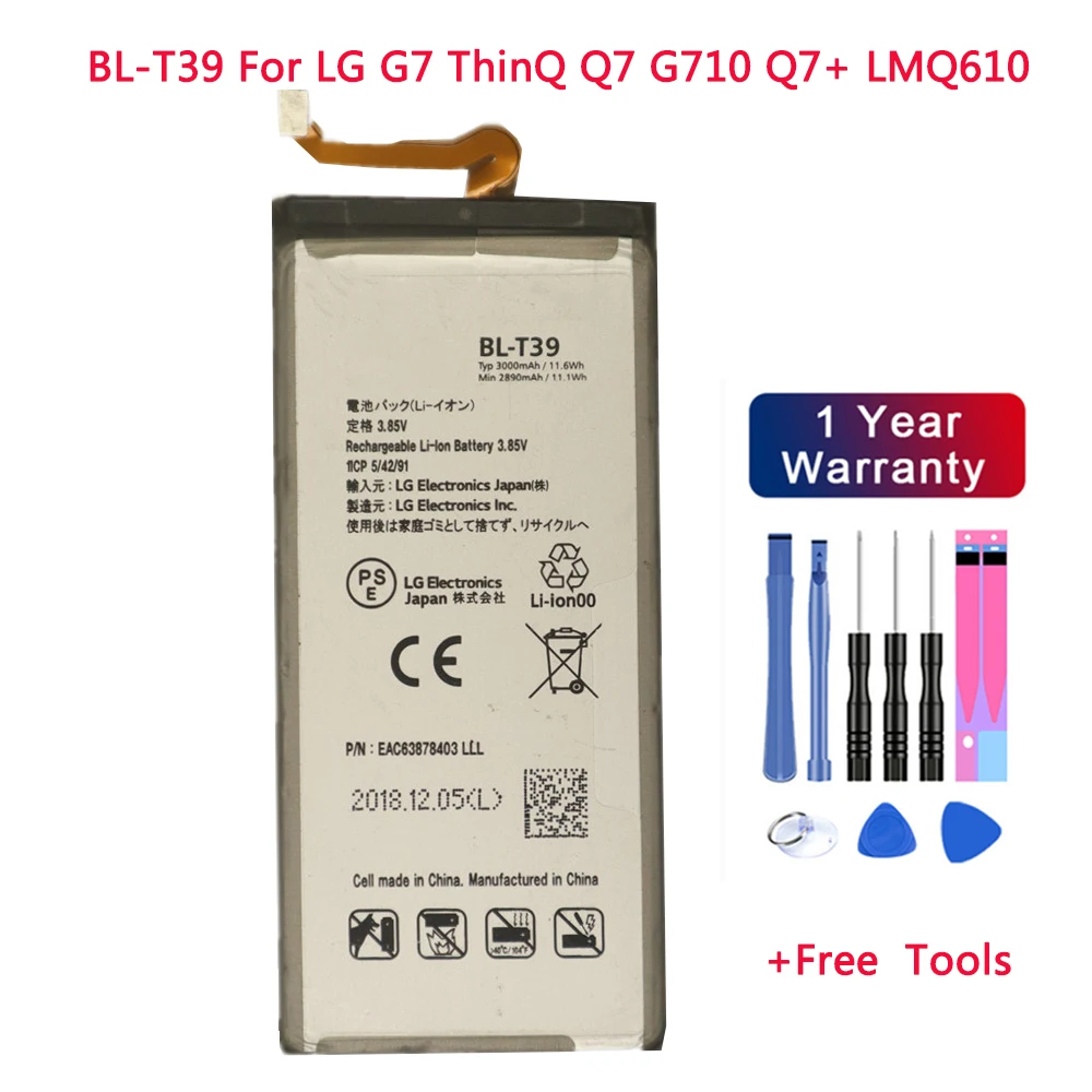 

BL-T39 Battery 3000mAh For LG G7 G7+ G7ThinQ LM G710 ThinQ G710 Q7+ LMQ610 BL T39 Mobile Phone Bateria + Free tool