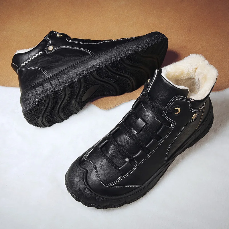 

Men Boots Casual Winter Sneakers Leather Vintage Comfortable Plush Snow Ankle Boots Walking Shoes