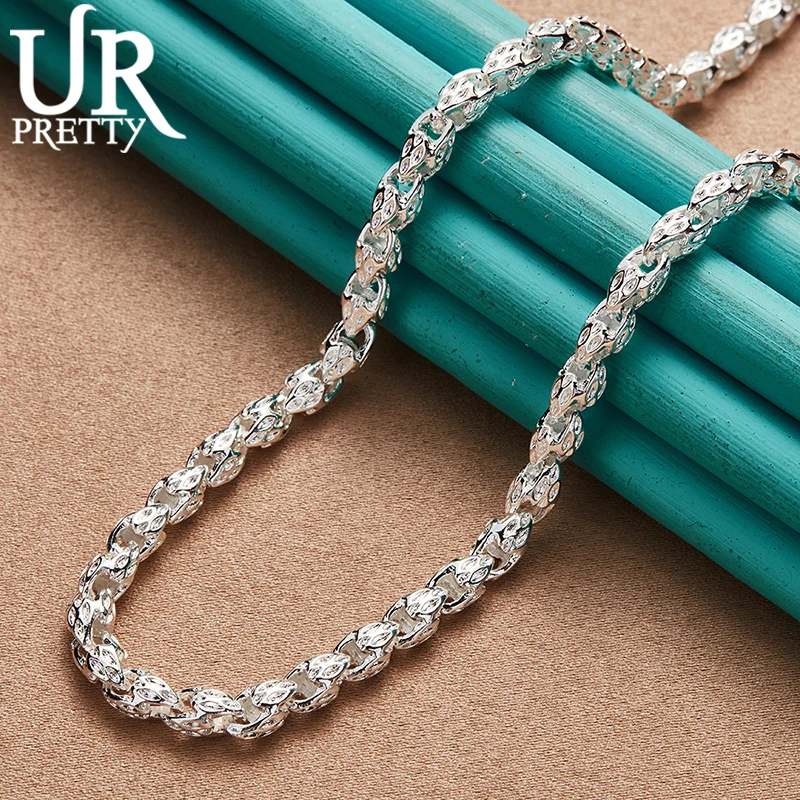 URPRETTY 925 Sterling Silver Beaded Necklace 20/24 Inch Chain For Woman Men Wedding Engagement Party Jewelry