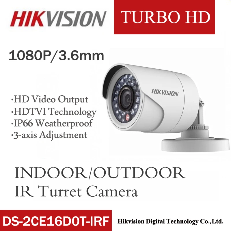 Outdoor and indoor Hikvision DS-2CE16D0T-IRF CVBS/AHD/TVI/CVI 2MP HD1080P IR 20m  wild angle night vision waterprooof HD Camera