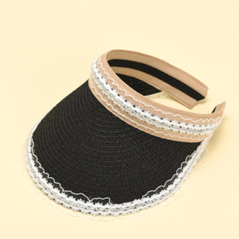 

Empty top hat female sun visor sunshade cover face straw hat topless brim summer lace beach hat