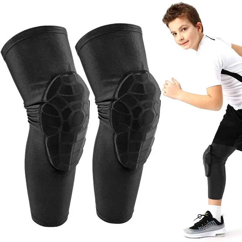 2PCS Kids Youth Sports Honeycomb Compression Knee Pads Children Leg Sleeve Guard Protective Gear for Basketball Football Cycling