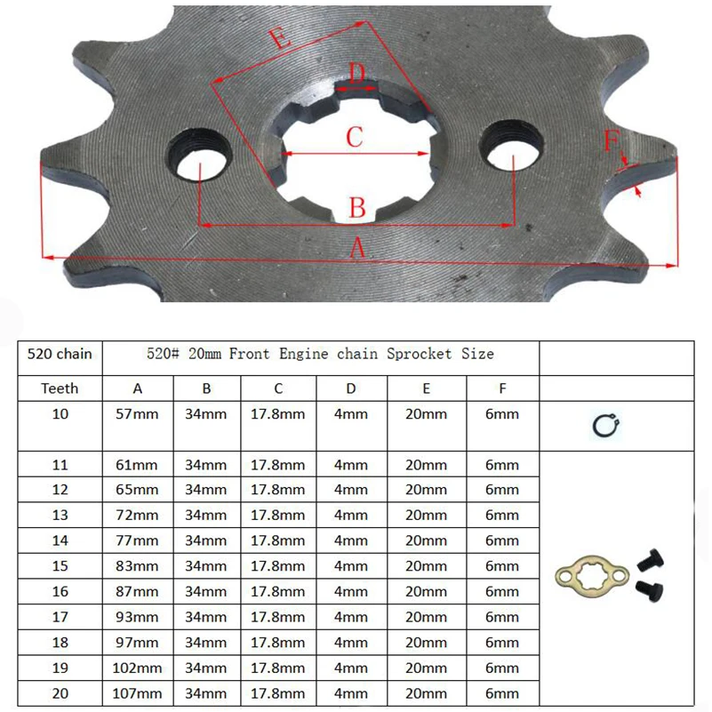 

Motorcycle Parts Sprocket 520 10T 11T 12T 13T 14T 15T 16T 17T 18T 19T 20mm Gear for For Honda Lifan ZongShen YCF ATV Quad Dirt P