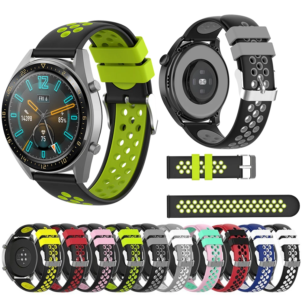 20/22mm Silicone Strap for Huawei Watch GT2 42/46mm correa Double Color Replacement Watch Band for Huawei gt2 pro/2e Sport Belt