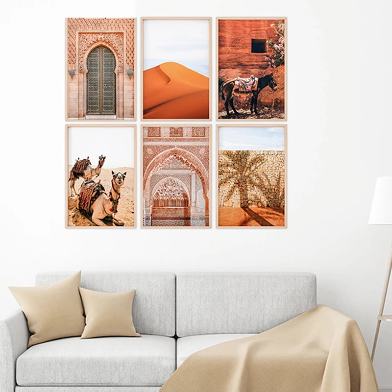 Wall Art Canvas Boho Landscape Travel Print Marrakech Camel Poster Painting Living Room Modern HD Mudular Home Decoration