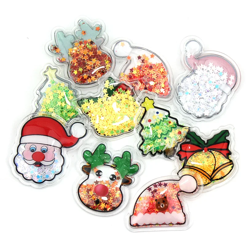 30Pcs Cartoon PVC Christmas Tree Deer Santa Claus Filling Sequins Appliques For  DIY Festival Crafts Decor Headwear Accessoires