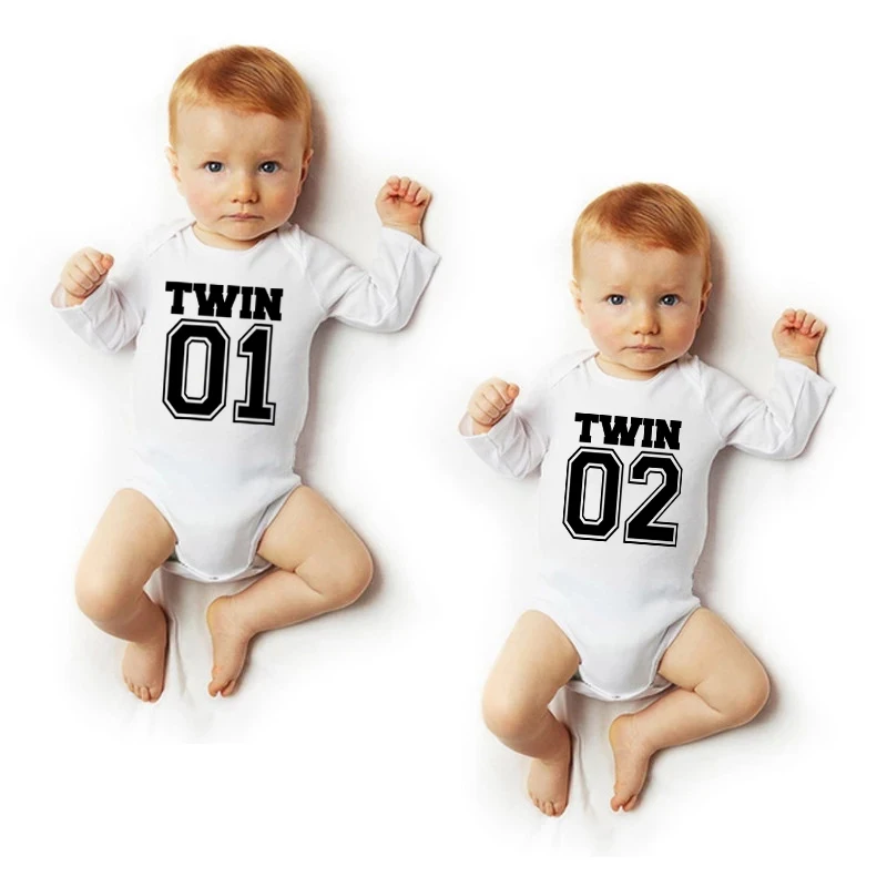 Twin Life Twins Baby Bodysuit Cotton Short Sleeve Boys Girls Jumpsuit Twin Unisex Rompers Wear Newborn Baby Shower Gifts