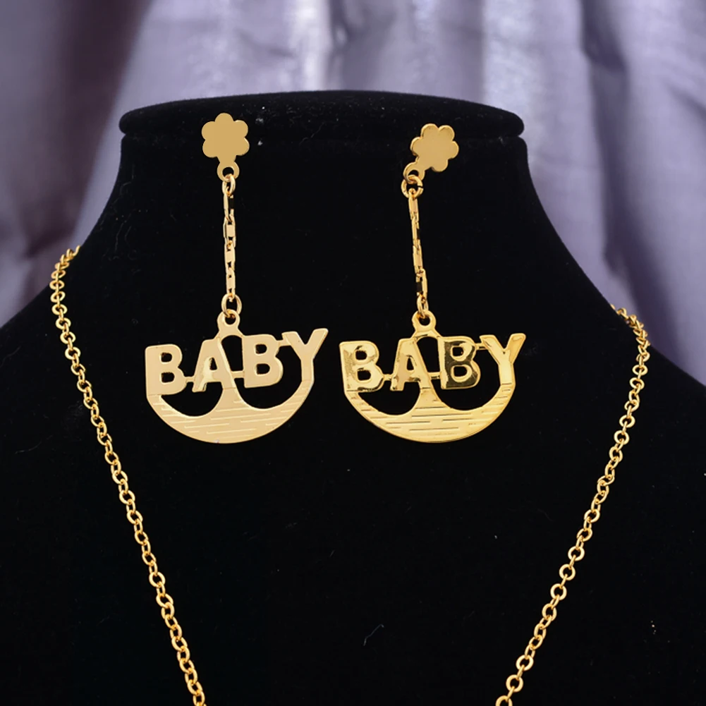 Vier Stile Dubai Goldfarben Personalisiertes Buchstaben-Halsketten- und Ohrring-Schmuckset für Frauen Männer Ehefrau – Detail 6