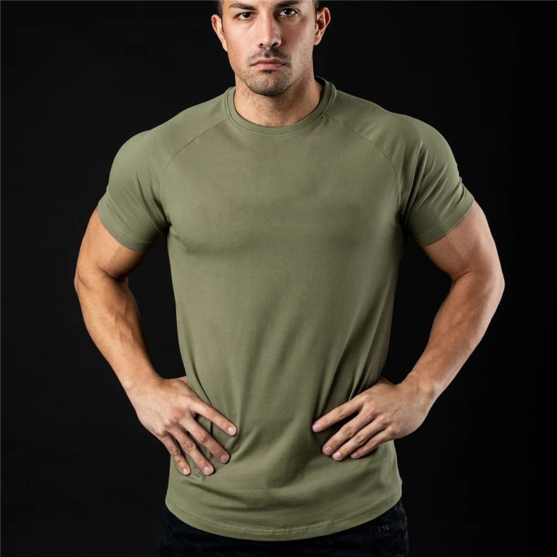 Plain T Shirt Men New Fashion Tee Shirts Summer Cotton Short Sleeve Tshirt Fitness Mens Gym Clothing Casual Sports T Shirts