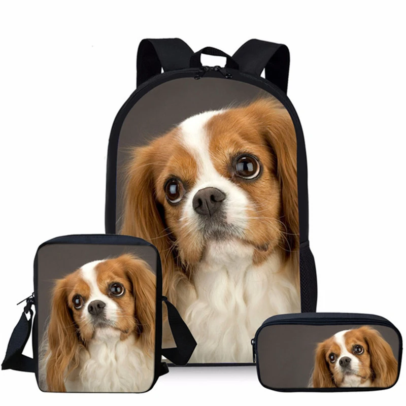 Crianças mochila conjunto charles king spaniel impressão do cão crianças mochila sacos de escola para adolescente meninos meninas bagpack mochila escolar