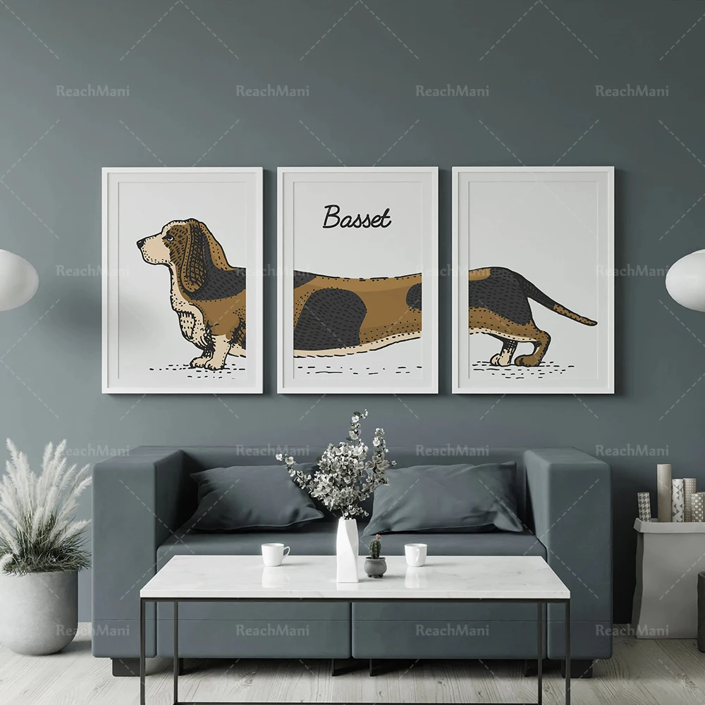 Buggy Hound Print Print, Retro, Dog Lovers Gift, Buggy Gift, Bassett Dog Wall Art Modern Fashion Animal Decoration Poster