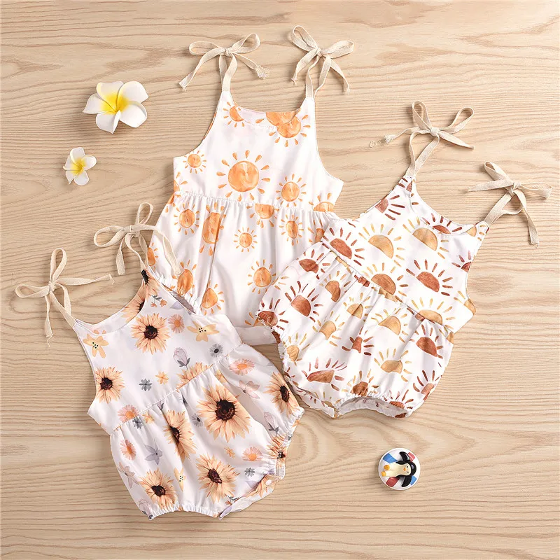 

Summer Baby Girls Romper Sunflower Print Sleeveless Playsuit Jumpsuit Sunsuit Clothes Outfits for 0-24M Newborn Infant Kids