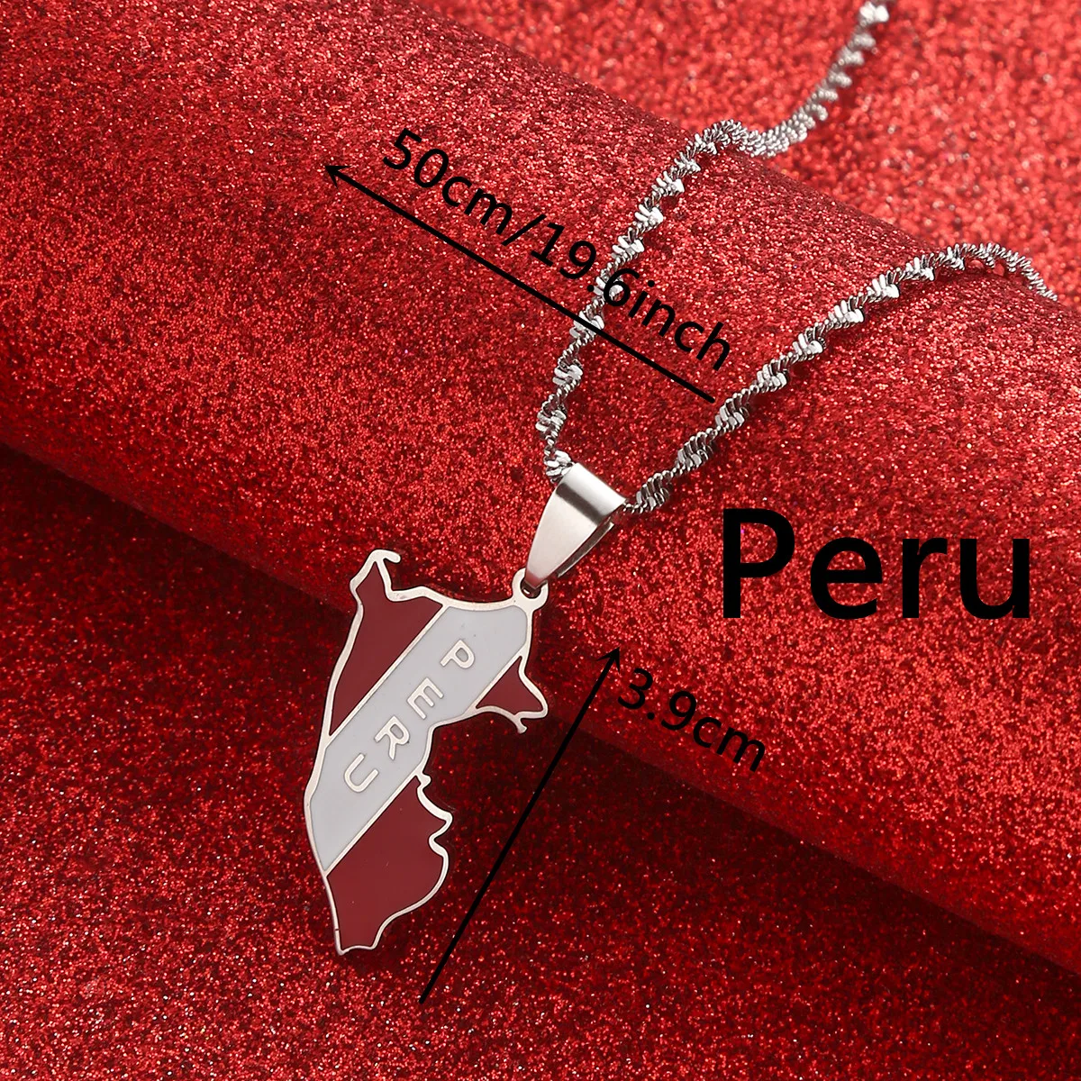 Stainless Steel Peru Map Pendant Necklaces Enamel Peruvian Flag Patriotic Jewelry