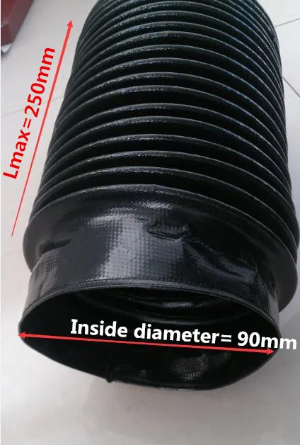 Ball screw rod cylinder round bellow cover protective, ID 90 mm, Lmax 250 mm