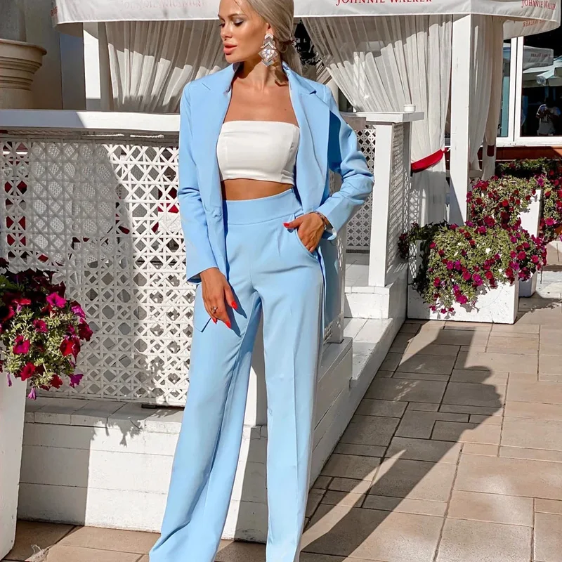 Spring  Sky Blue Celebrity Women Evening Suit 2 Pieces Mother of Bride Dress Party Prom Wear Pants Outfits for Wedding