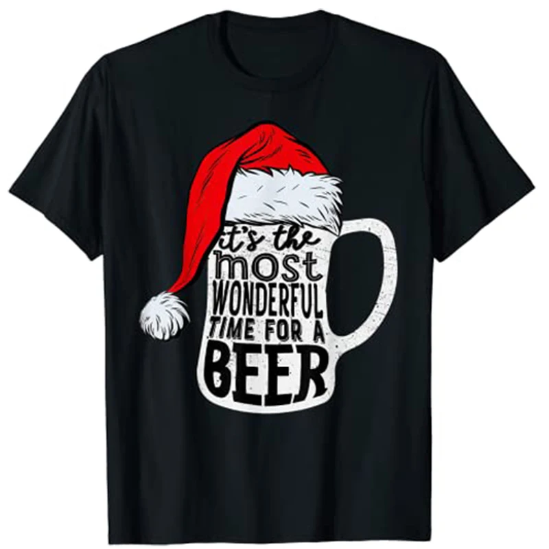 

It's The Most Wonderful Time for A Beer Santa Hat Christmas T-Shirt