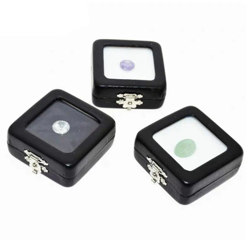 500pcs 5.6*5.6*2.3mm PU Leather Diamond Box white & black inside Gem Jewelry Display Boxes Gem Stone Organizer Holder Gift Box