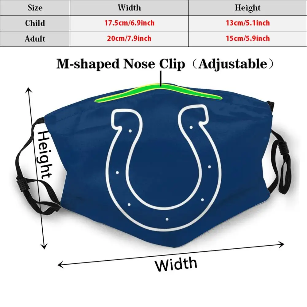 Colts - Indianapolis Grappige Print Herbruikbare Pm2.5 Filter Gezichtsmasker Logo