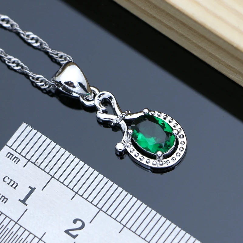 Real Silver 925 Jewelry Sets for Women Green Emerald Birthstone Simple Office Long Earrings Bracelet Necklace Set Gift for Her