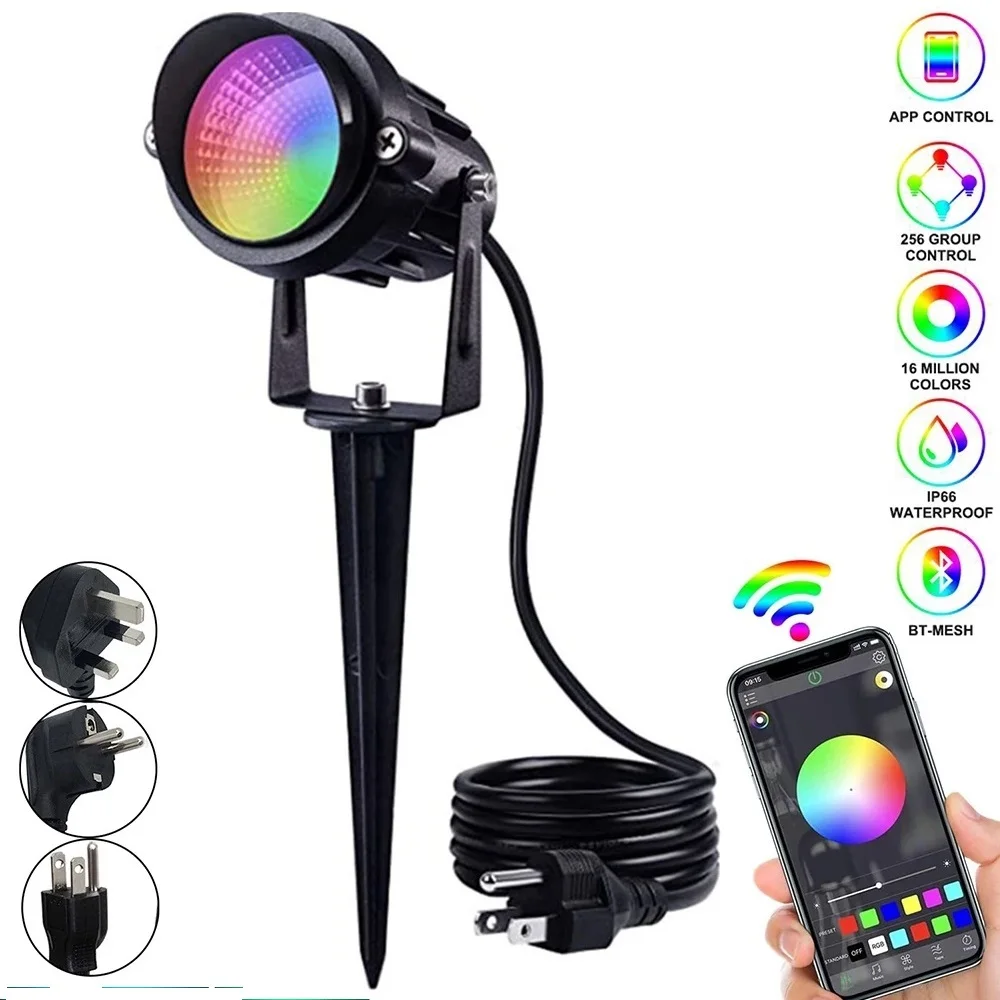 Smart Bluetooth RGB Landscape Light LED Garden Lamp Waterproof APP Control 16 Million Colors Outdoor Yard Lawn Spotlights