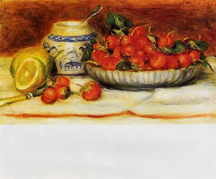 

Handmade Oil Painting on Canvas Still Life Fruit Strawberries by Pierre Auguste Renoir Artwork for Dining Room Wall Decoration