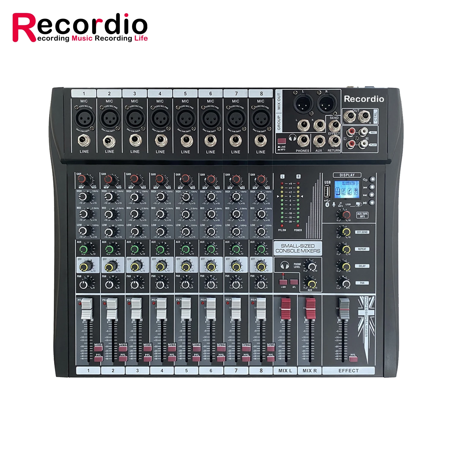 GAX-CT8 المهنية 8 قناة الصوت آلة صوت دي جي مع Blueteeth جهاز دمج صوتي الصوت كاريوكي فانتوم السلطة 48 فولت USB جاك