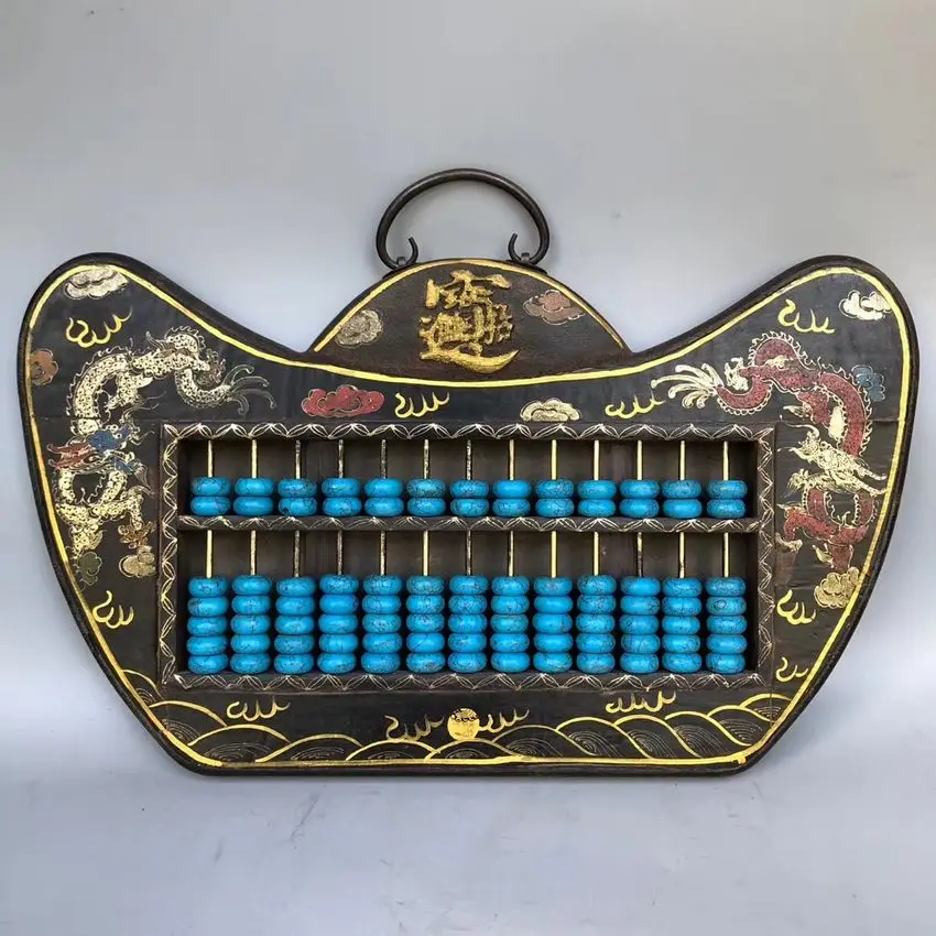 Vintage Blue Yuan Bao abacus lacquerwork counting frame hanging panel Amulet wall screen Signed