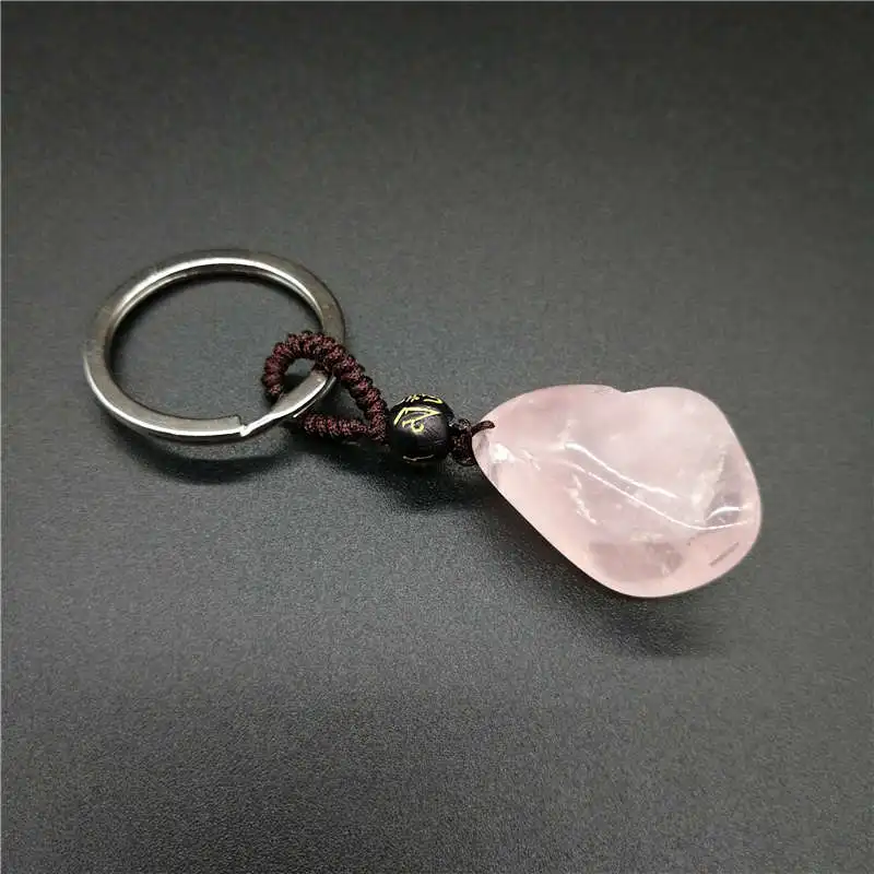 Natural Rose Quartz Crystal Stone KeyChain  Ore Energy Stone KeyChain  Jewelry Making