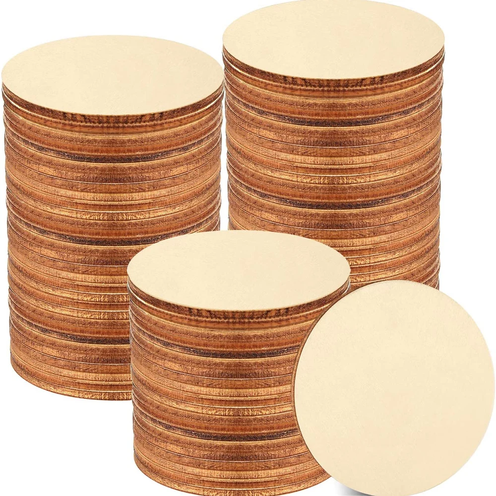 2-100Pcs Unfinished Round Wood Slices 1cm-10cm DIY Crafts Wooden Circle Discs for Christmas Painting Wedding Ornament Decor