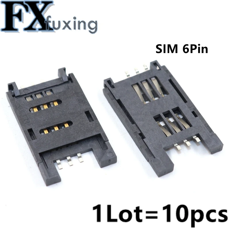 10PCS/LOT Card holder 6P Connector SMT TF Memory Card Socket / Slot / Seats / Holder For Phone 6Pin All Plastic SIM